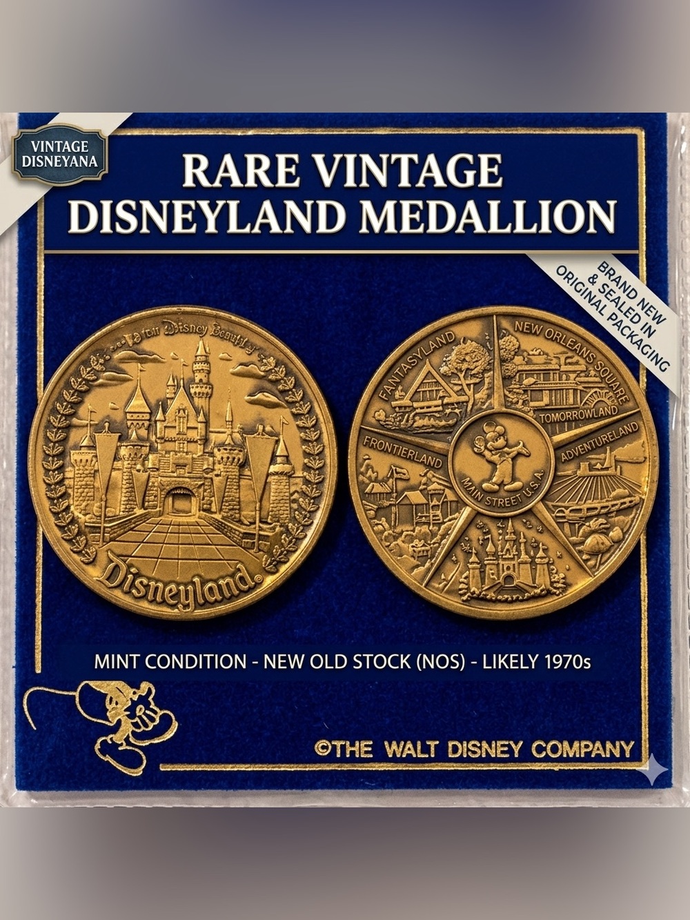 Vintage Disneyland Bronze Souvenir Coin Medallion 6 Lands New Sealed